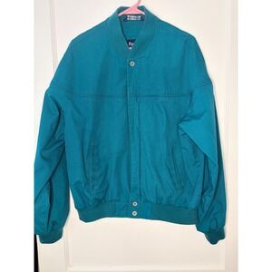 Par Four Teal Bomber Jacket Mens L Ribbed Collar & Cuffs vintage solid green